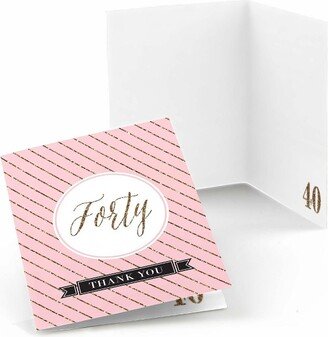 Big Dot of Happiness Chic 40th Birthday - Pink, Black and Gold - Birthday Party Thank You Cards (8 count)