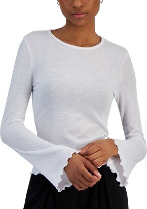 Juniors' Crewneck Bell-Sleeve Knit Top