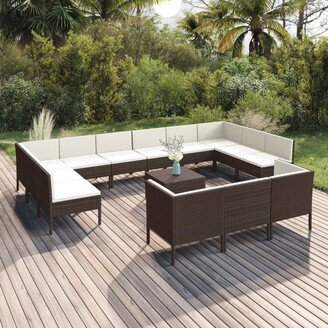 14 Piece Patio Lounge Set with Cushions Poly Rattan Brown-AB