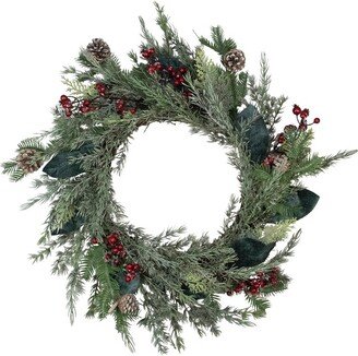 Northlight Mixed Foliage and Iced Berries Artificial Christmas Wreath, 26-Inch, Unlit