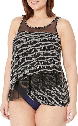 Linked In Mirage Tankini Top (Black/Multi) Women's Swimwear