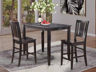 BUCK3-BLK-W Buckland 3 Piece Kitchen Counter Height Set Contains a Rectangle Dining Room Table and 2 Wooden Seat Chairs