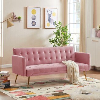 GREATPLANINC Convertible Fold Futon Sofa Bed Velvet 3 Adjustable Sleep Couch Pink