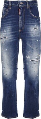 High-Waisted Distressed Flared Jeans