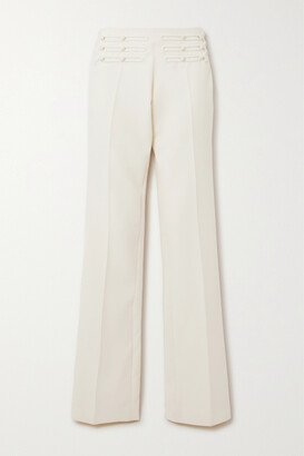 Net Sustain Embroidered Button-embellished Grain Du Poudre Wool Bootcut Pants - Cream