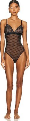 Sheer Logo Triangle Cup Bodysuit in Black