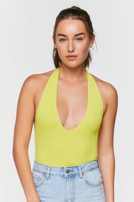 Women's Seamless Halter Bodysuit in Acid Green Small