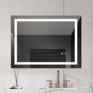 IGEMAN Anti-fog Dimmable Touch Button LED Bathroom Mirror, 35mm Aluminum Frame; PVC Back Panel Fully Covered, 24*32Inch - Black