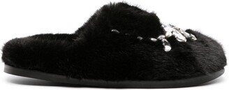 Embellished Faux-Fur Slippers