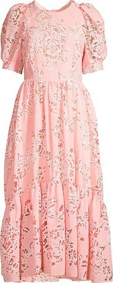 Esthher Floral-Embroidered Midi-Dress