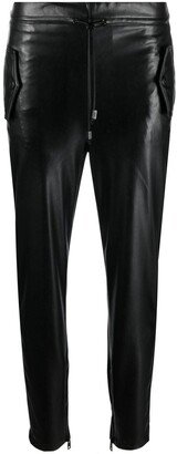 Drawstring Waist Faux-Leather Trousers