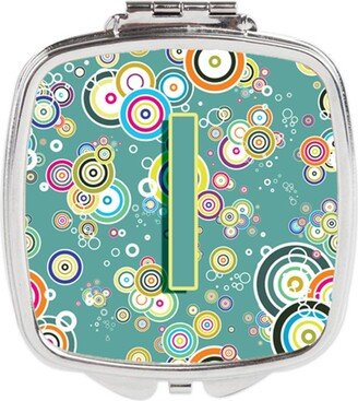 CJ2015-ISCM Letter I Circle Circle Teal Initial Alphabet Compact Mirror