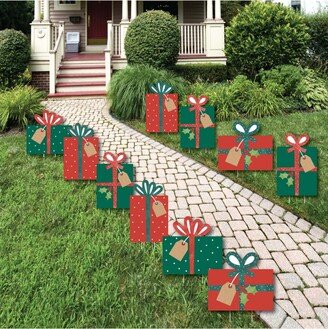 Big Dot Of Happiness Happy Holiday Presents - Lawn Decor - Outdoor Christmas Party Yard Decor - 10 Pc