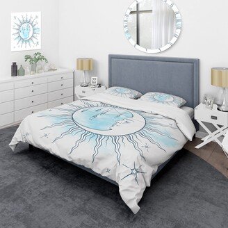 Designart 'Blue Crescent Moon With Moonstone Pendants & Stars' Bohemian & Eclectic Duvet Cover Comforter Set