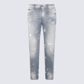 Light Blue And White Cotton Blend Jeans