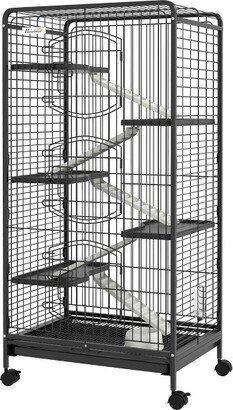 6 Level Small Animal Cage for Dwarf Rabbits, Pet Mink, and Chinchillas w/ Removable Tray, Ramp, Water Bottle, Food Dish, Indoor, Black