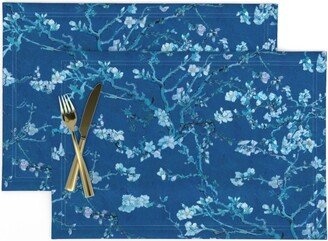 Impressionist Placemats | Set Of 2 - Almond Blossom Blue By Delinda Graphic Studio Art Cobalt Floral Cloth Spoonflower