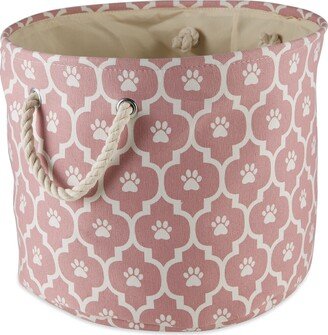 Contemporary Home Living 12 Pink and White Decorative Round Small Lattice Paw Pet Storage Bin