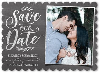 Save The Date Cards: Textured Type Save The Date, Gray, 5X7, Pearl Shimmer Cardstock, Scallop