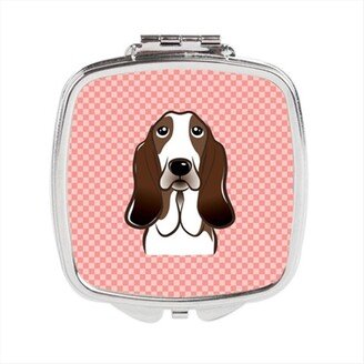 BB1243SCM Checkerboard Pink Basset Hound Compact Mirror, 2.75 x 3 x .3 In.