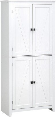 Homcom 72 Freestanding 4-Door Kitchen Pantry, Storage Cabinet Organizer with 4-Tiers, and Adjustable Shelves, White-AB