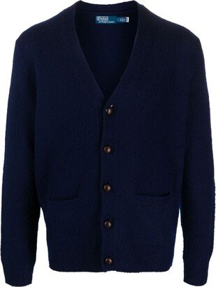 brushed-effect V-neck wool-blend cardigan