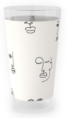 Outdoor Pint Glasses: Minimalist Feminist Faces - Line Drawing Outdoor Pint Glass, Beige