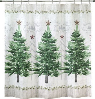 Trees with Gold Star Holiday Shower Curtain, 72 x 72