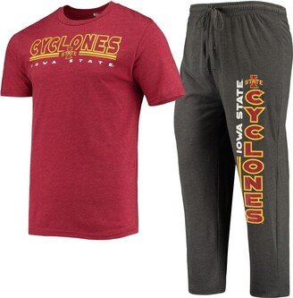 Men's Concepts Sport Heathered Charcoal, Cardinal Iowa State Cyclones Meter T-shirt and Pants Sleep Set - Heathered Charcoal, Cardinal