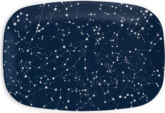 Serving Platters: Constellations - White Stars On Navy Serving Platter, Blue