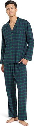 Flannel Long PJ Set (Windowpane Plaid True Navy) Men's Pajama Sets