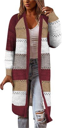 Generic Oversized Fall Sweaters for Women Long Sleeve Sweater Casual Long Cardigan Tan Knitted Cardigan for Women (Red