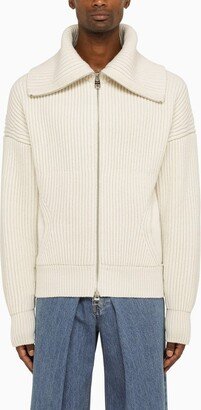 Ivory ribbed cardigan in wool and cashmere