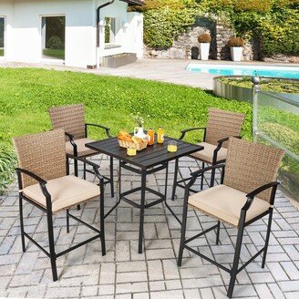 5PCS Patio Bar Stool & Table Set Outdoor Bistro Furniture Set w/