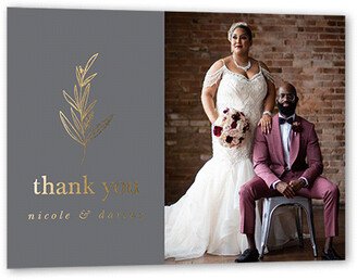 Wedding Thank You Cards: Sweet Leaf Wedding Thank You, Gold Foil, Grey, 5X7, Matte, Personalized Foil Cardstock, Square