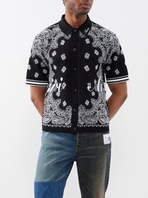 Bandana-intarsia Textured-cotton Polo Shirt