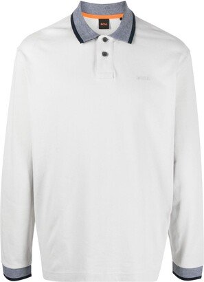 Long-Sleeve Cotton Polo Shirt-AH