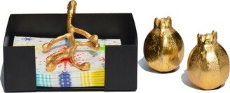 Vibhsa Unique Napkin Holder and Salt & Pepper Shakers Set (Golden)