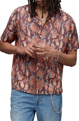 Rattle Print Short Sleeve Button-Up Shirt