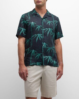 Men's Bamboo-Print Linen Camp Shirt