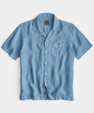 Sea Soft Linen Camp Collar Shirt in Oil Blue