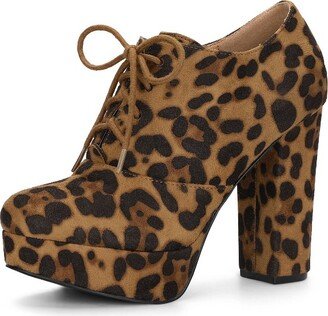 Allegra K Women' Platform Chunky Heel Lace Up Bootie Leopard 7