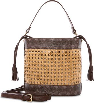 Straw Bucket Bag With Brown Monogram Details