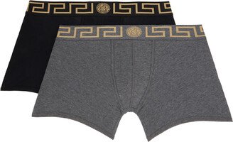 Two-Pack Black & Gray Greca Border Boxers