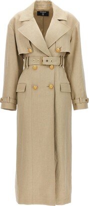 Belted Waist Double Breasted Trench Coat-AB