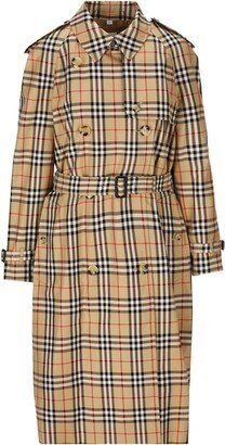 Vintage Check-Printed Belted Trench Coat