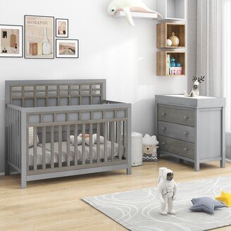 DECO 3 Pieces Nursery Sets Baby Crib and Changer Dreeser with Removable Changing Tray Bedroom Sets Gray