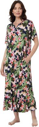 Short Sleeve Maxi Gown (Navy Tropical) Women's Pajama