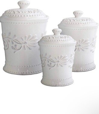 American Atelier Bianca Leaf Canister Set 3-Piece Ceramic Jars in 20Oz, 48Oz & 80Oz Chic Design With Lids For Cookies, Candy, Coffee, Flou