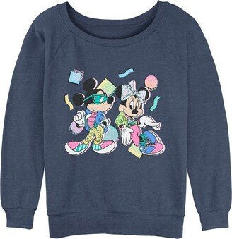 Mickey Mouse & Friends Junior's Mickey & Friends 80s Minnie and Mickey Mouse Sweatshirt - Blue Heather - Small